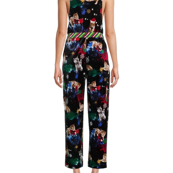 Christmas cat velvet romper/jumpsuit - Santa Cat - Ugly Sweater - Juniors LARGE - Picture 3 of 6